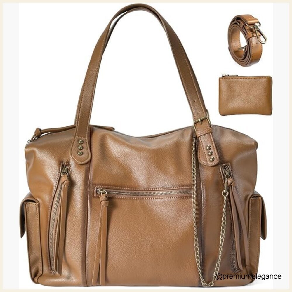 Large Vegan Leather Hobo Tote Bag with Laptop Compartment & Adjustable Strap